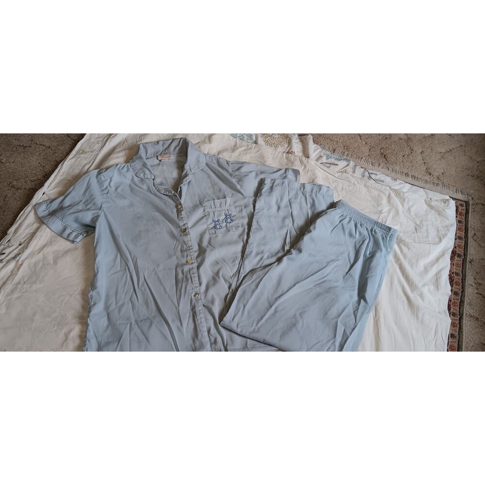 Vintage 60s Barbizon Light Blue Cotton Pajama Set Size XL